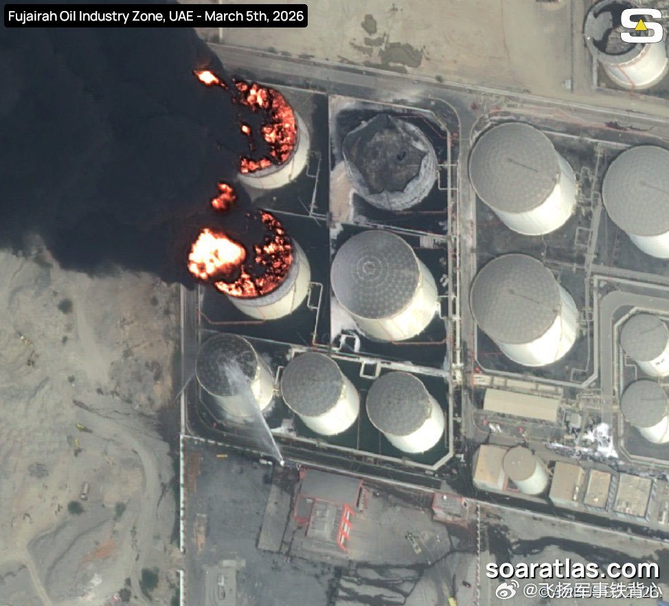 被伊朗导弹问候之后的阿联酋境内的美军基地【图一二】及富查伊拉石油工业区【图三四】
