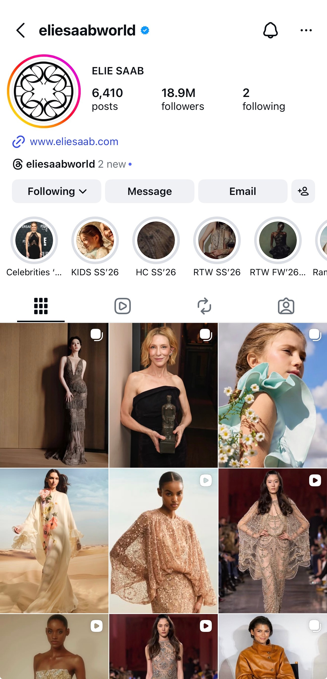 Elie Saab Ins主页也是星光熠熠（它这个粉丝数和流量也是吊打很多淋牌了