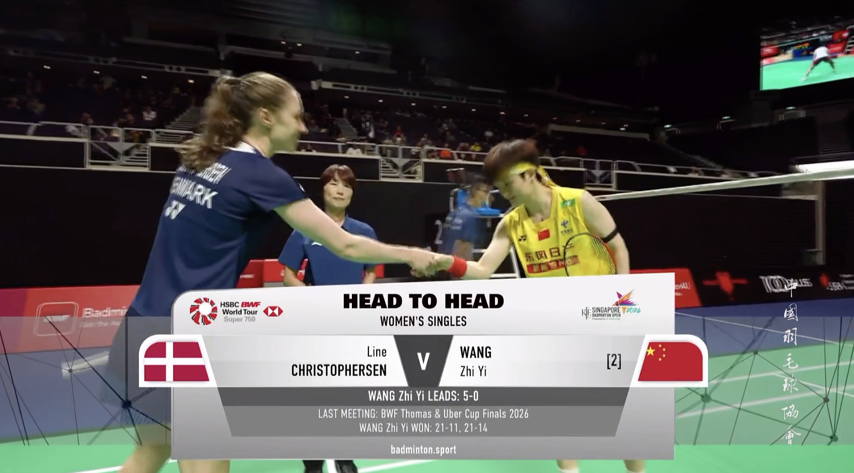 王祉怡🇨🇳 vs 🇩🇰莱恩，比赛马上开始！2026年新加坡羽毛球公开赛中