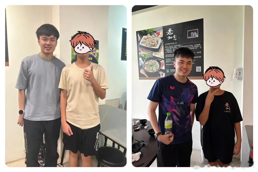 林昀儒回宜兰去吃「老如意水饺」🥟合影左边是这次新拍的，小朋友都长高了好多📷之