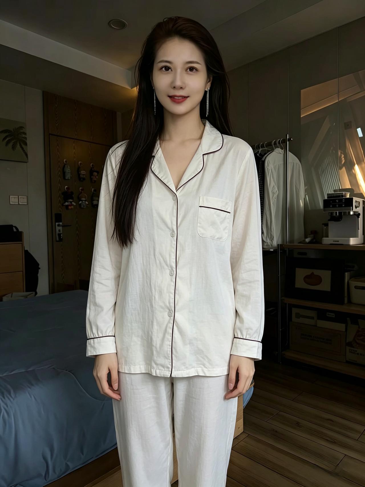 满室温柔漫过房间
碎花睡衣裹着慵懒安眠
浅笑轻弯眉眼
平凡日常，也成最美诗篇