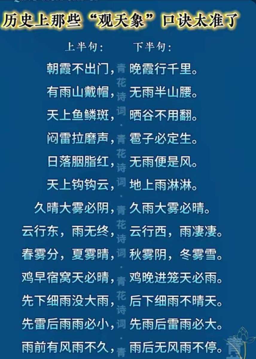 中国古代气象口诀，超准。
国外准不准不知道。