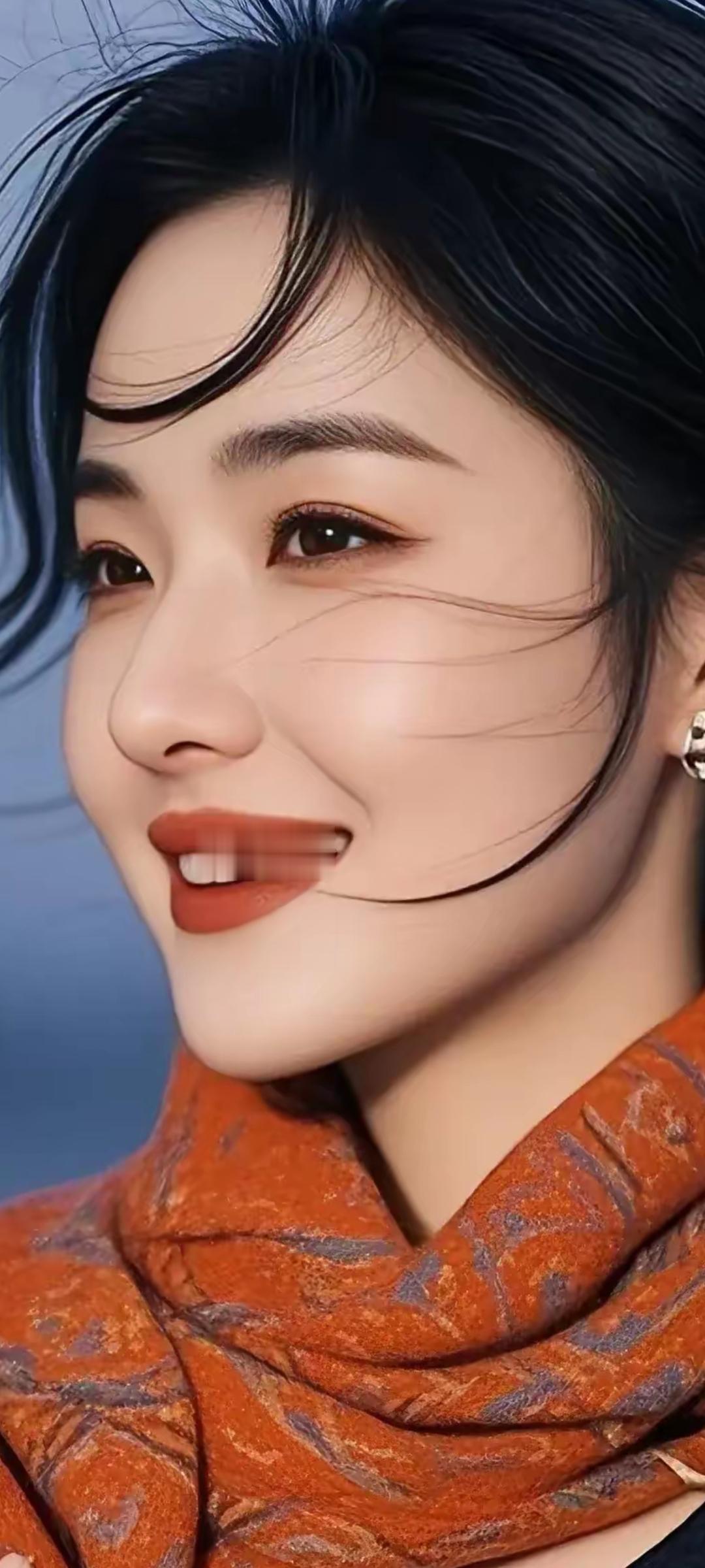 温柔微笑，暖心橙巾，冬日暖阳