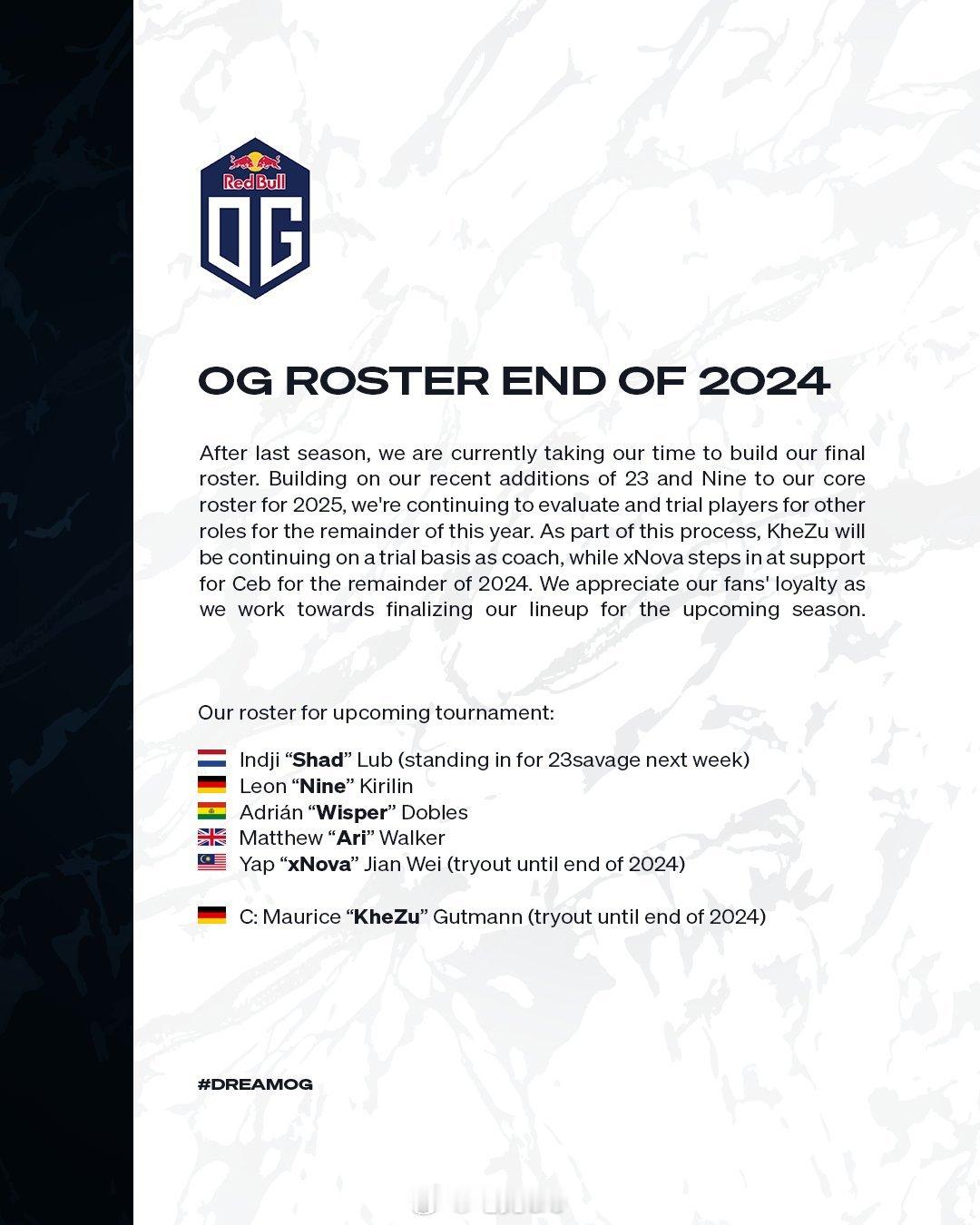 OG官宣到2024年底的阵容[doge]#dota2选手转会信息汇总##dota