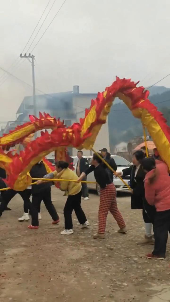 家乡年味浓，龙舞腾跃庆新春。
家乡年味浓，龙舞腾跃庆新春。