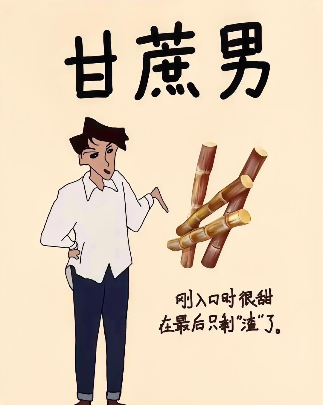 当下网络热词层出不穷，诸如凤凰男、软饭男等，如今又新出了“甘蔗男”一说，初识时像