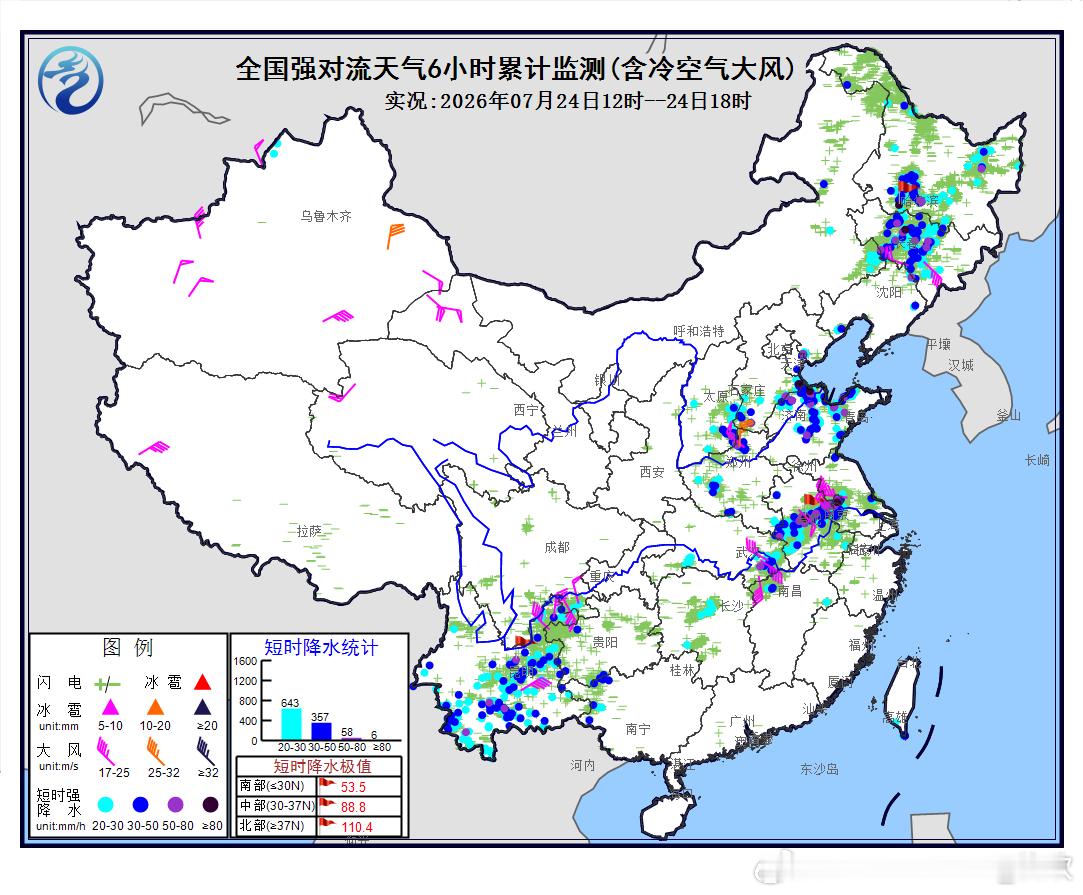 【强对流】今天下午黑龙江吉林山西河北河南山东江苏安徽湖北云南等地出现了短时强降雨