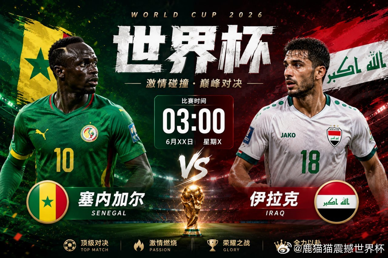 世界杯焦点战！⏰ 03:00🇸🇳 塞内加尔vs伊拉克  🇮🇶凌晨迎来一场
