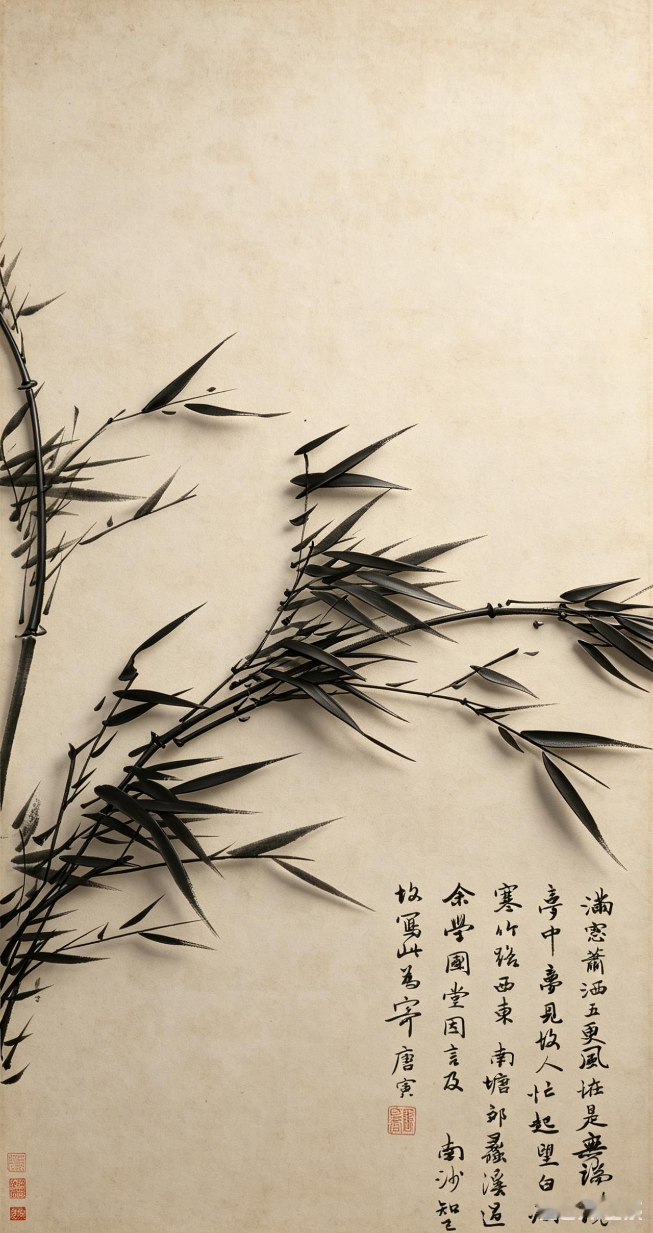 别人画竹都硬挺得很，唐伯虎偏偏画出被风吹弯的样子，这是他在借竹摆烂，直接玩“躺平