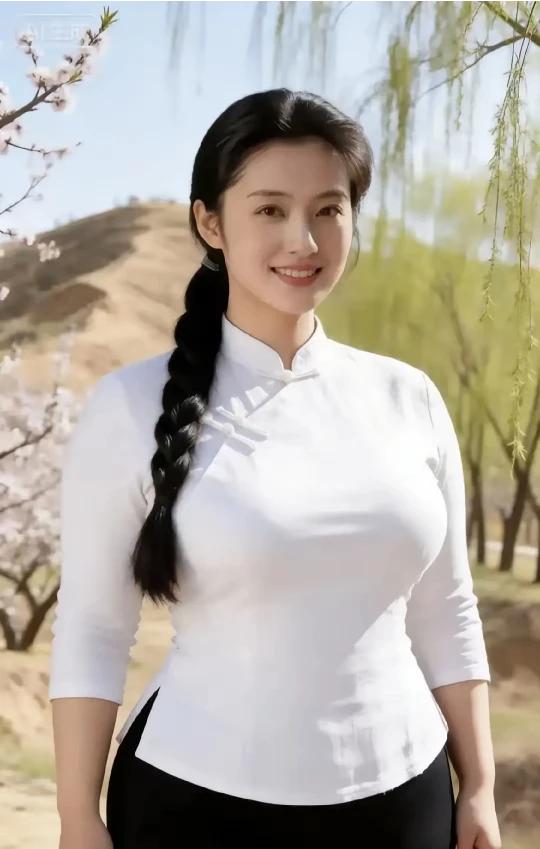 美女独自游长城，
皆疑仙女下凡尘。
莫道关山行路远，
凌波微步若游龙。
