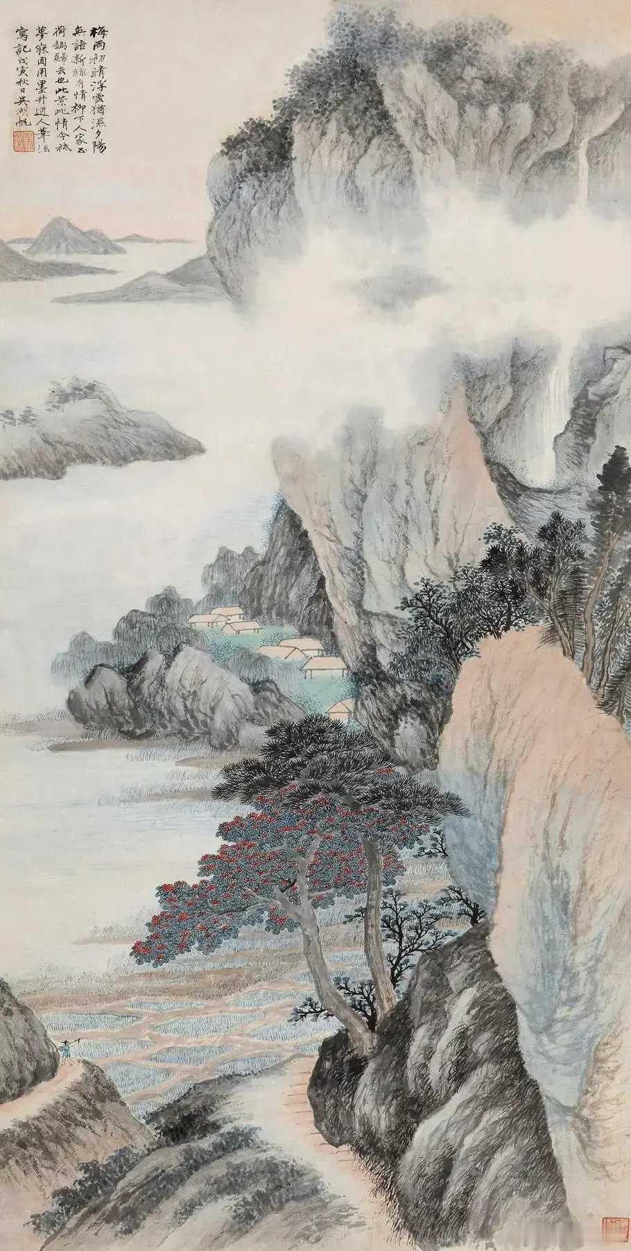 吴湖帆《梅雨初晴图》。尺寸 130.5×66cm 创作年代 1938年作。此画拟