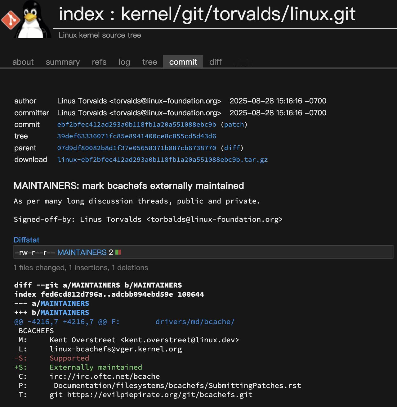 Linus Torvalds 最近对Bcachefs文件系统做了一个重要调整：他