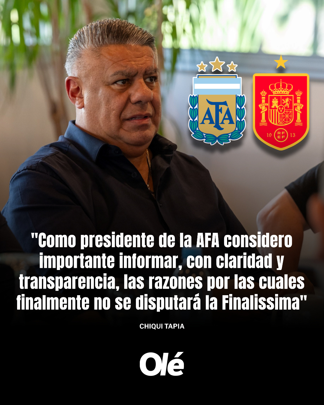 阿根廷足协主席塔皮亚在社媒解释欧美杯取消的原因：1️⃣ 我们自始至终坚持认为，比