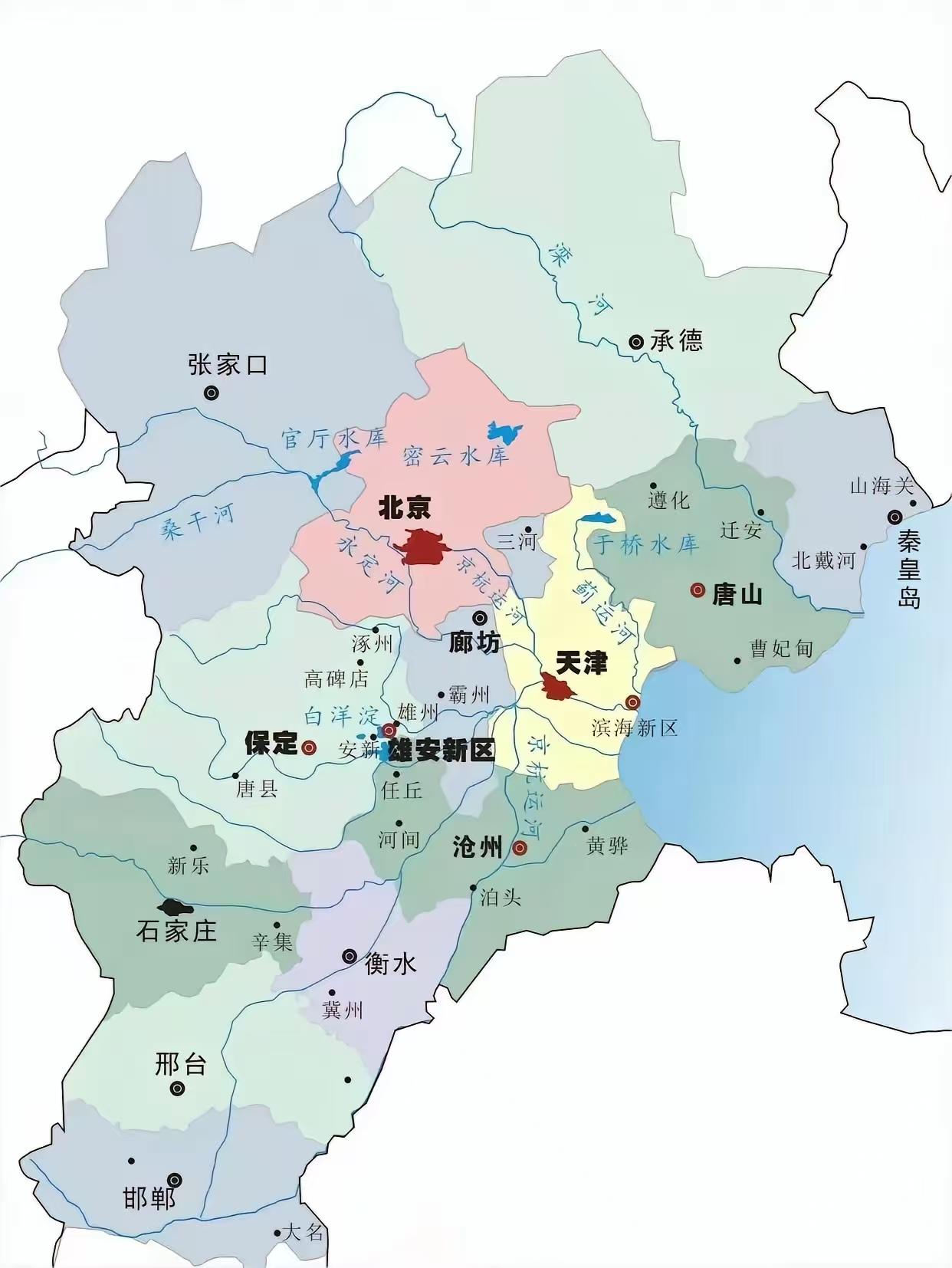 河北省河流形势图：
河北省的河流密度比较大，但基本都是季节性河流，而且水流量不够
