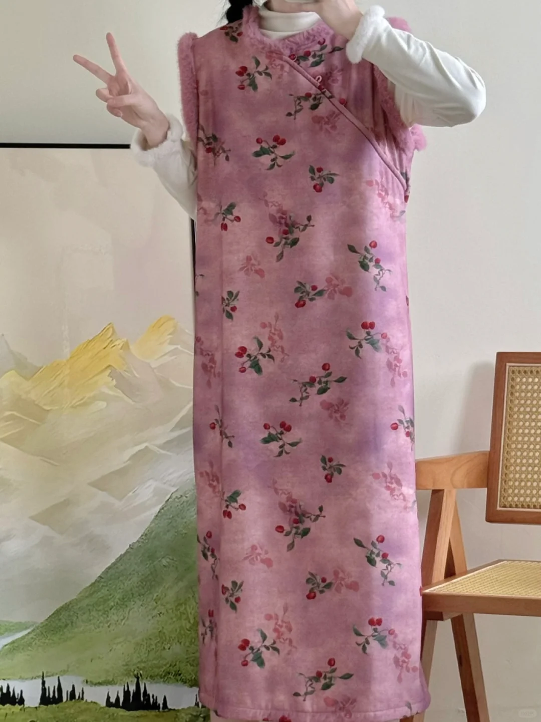 新中式国风｜粉紫小樱桃旗袍 全糖少女🍒