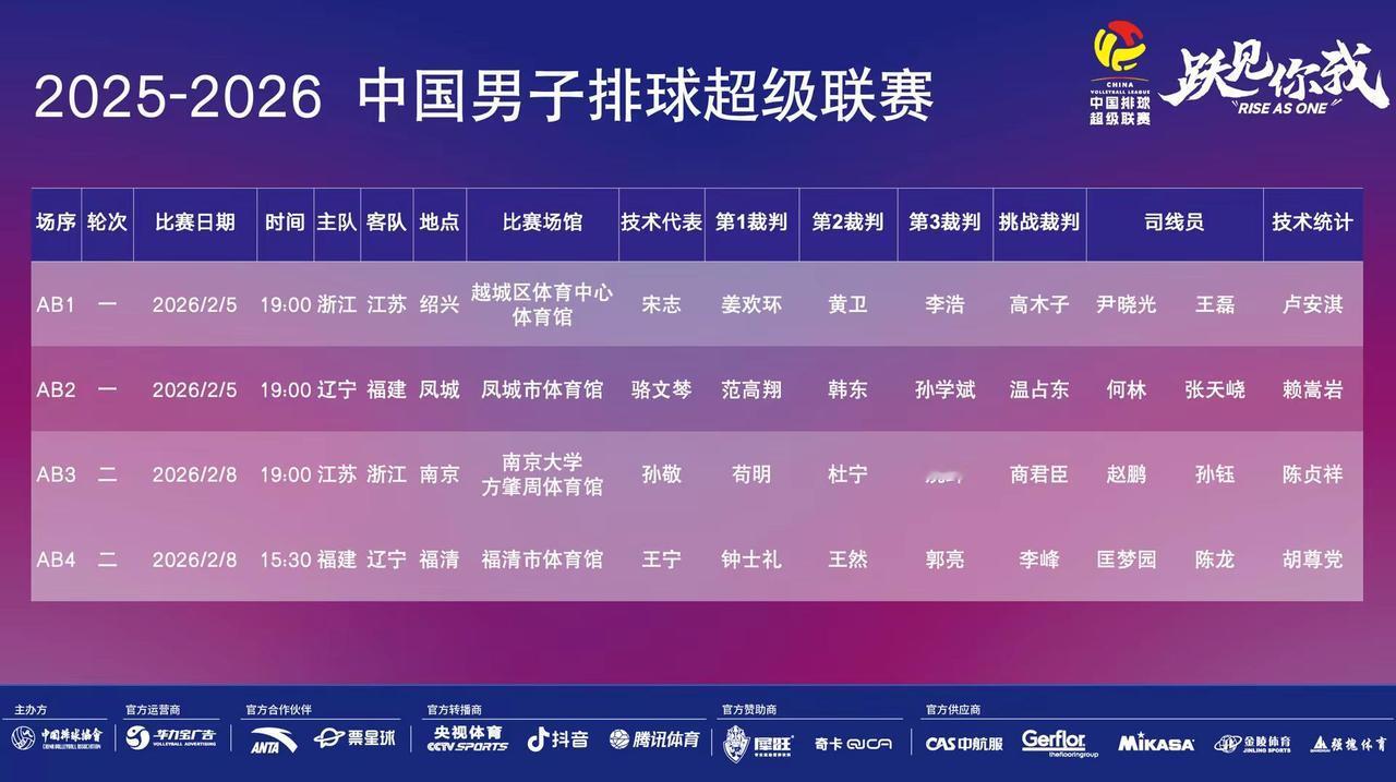 2025~2026中国男子排球超级联赛赛中升降赛竞赛安排