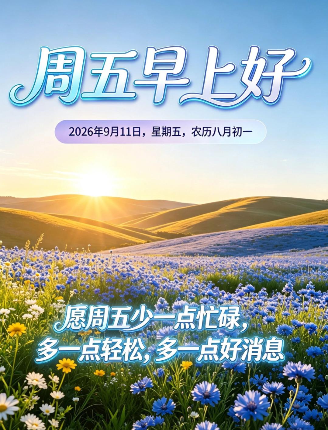 🌅早安！崭新的周五已登场，卸下一周的忙碌，把烦恼收起来，把好运放出来，愿你心怀