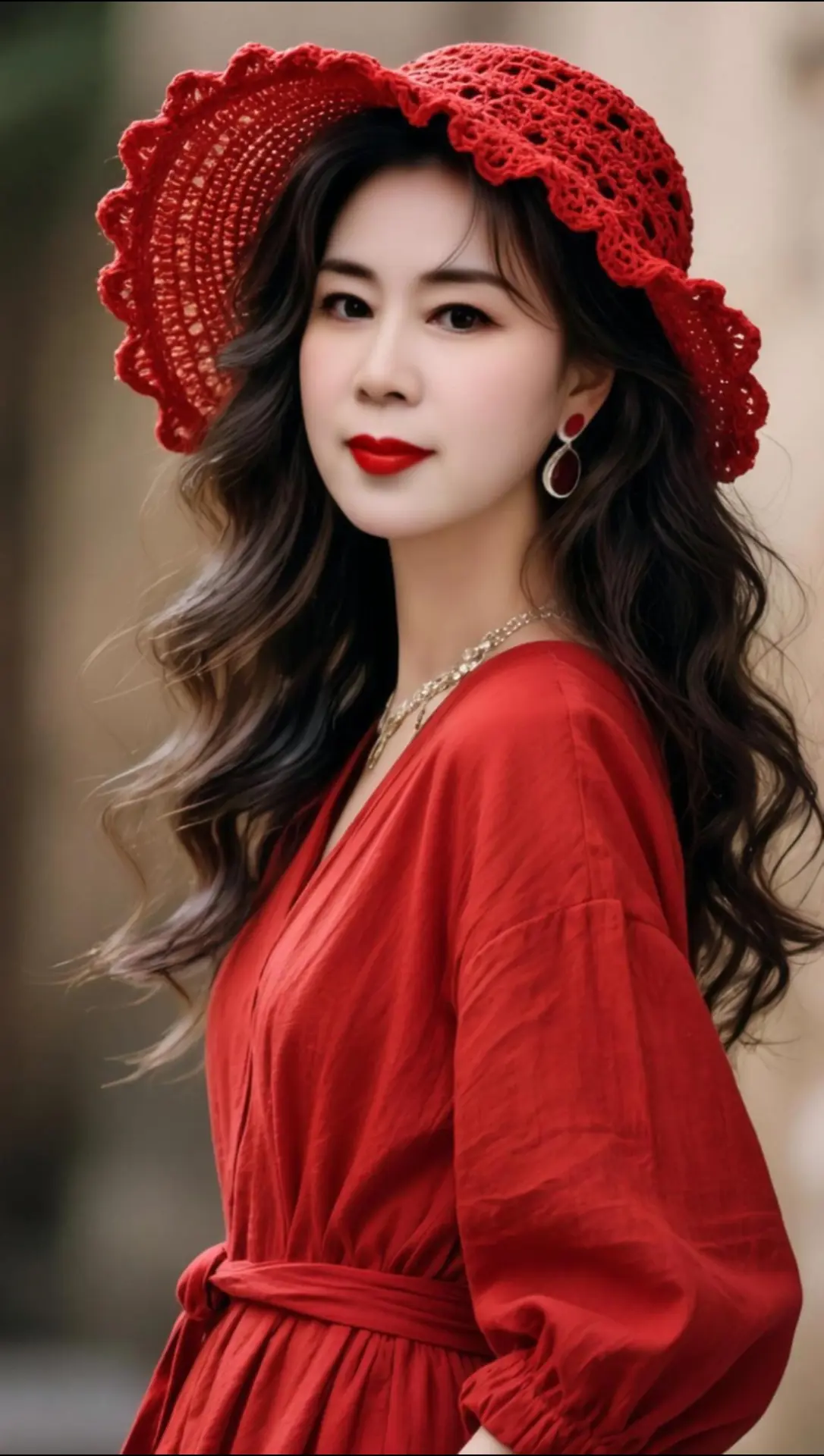 AI复古红裙写真 随变ai随便玩