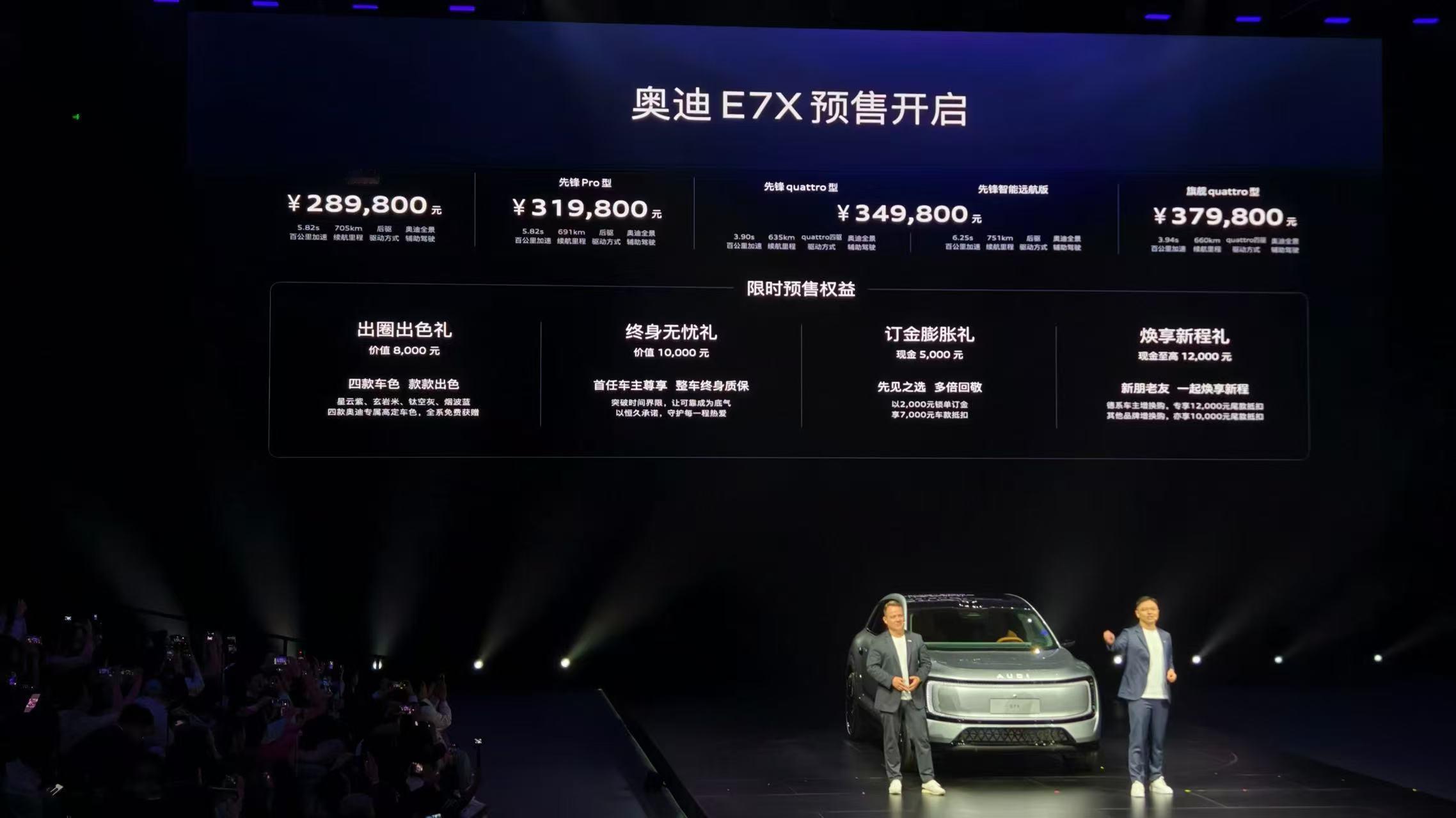 同价买奥迪还是买小米 奥迪E7X正式开启预售，预售价28.98-37.98万元。