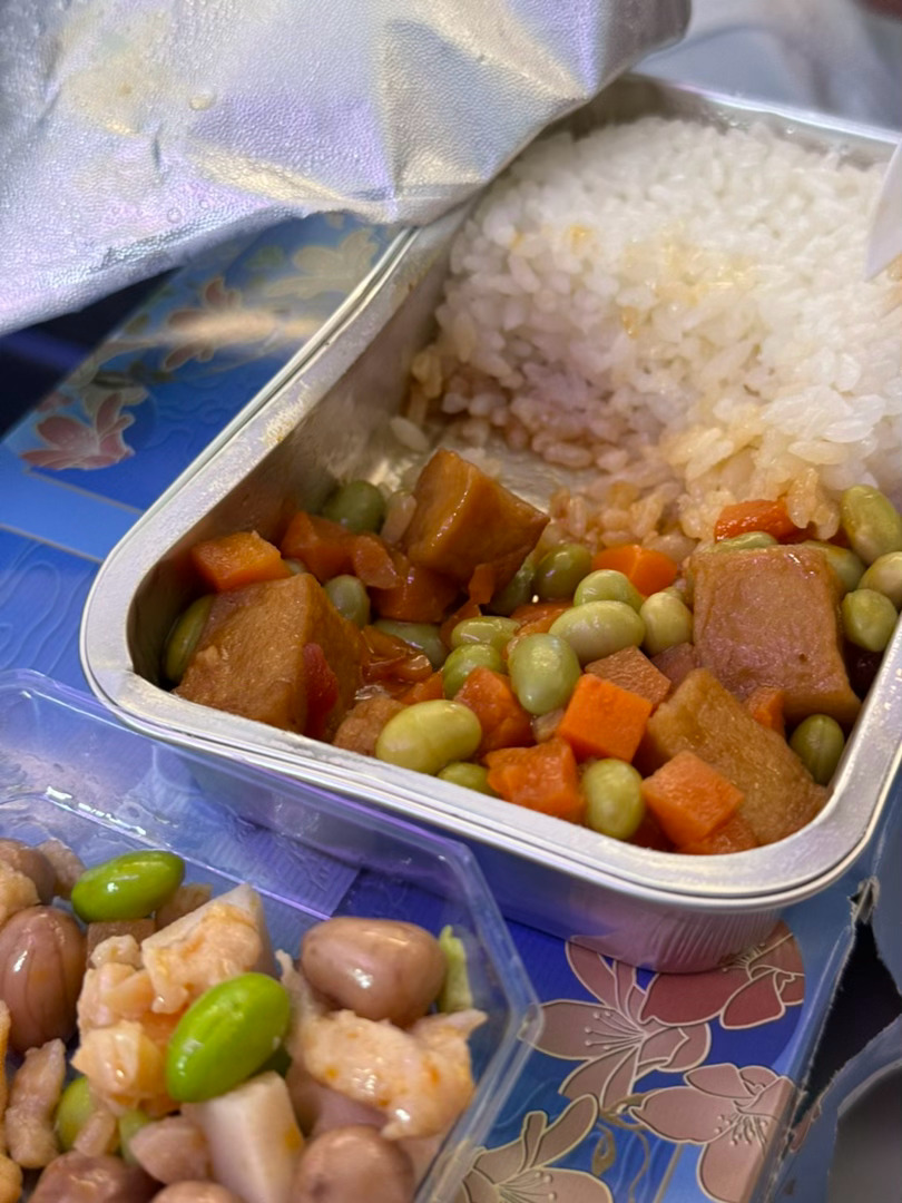 今天回家飞沈阳坐的南方航空，飞机餐是真难吃啊，我朋友的鱼肉饭里面的鱼肉居然是鱼豆