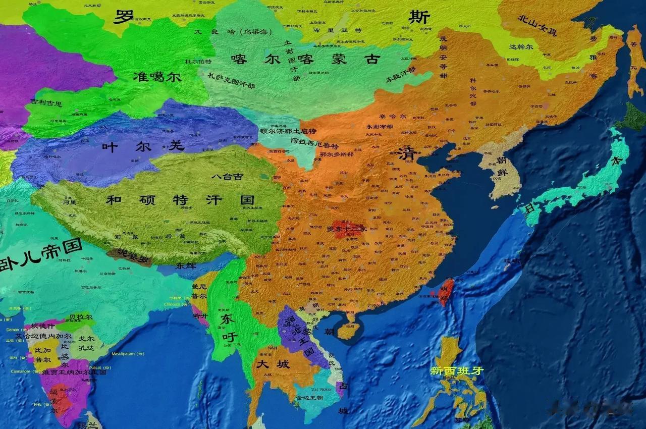 康雍乾三代的清朝疆域。
顺治帝入关时，清朝地盘还没那么大，中西部地区大多没有稳定