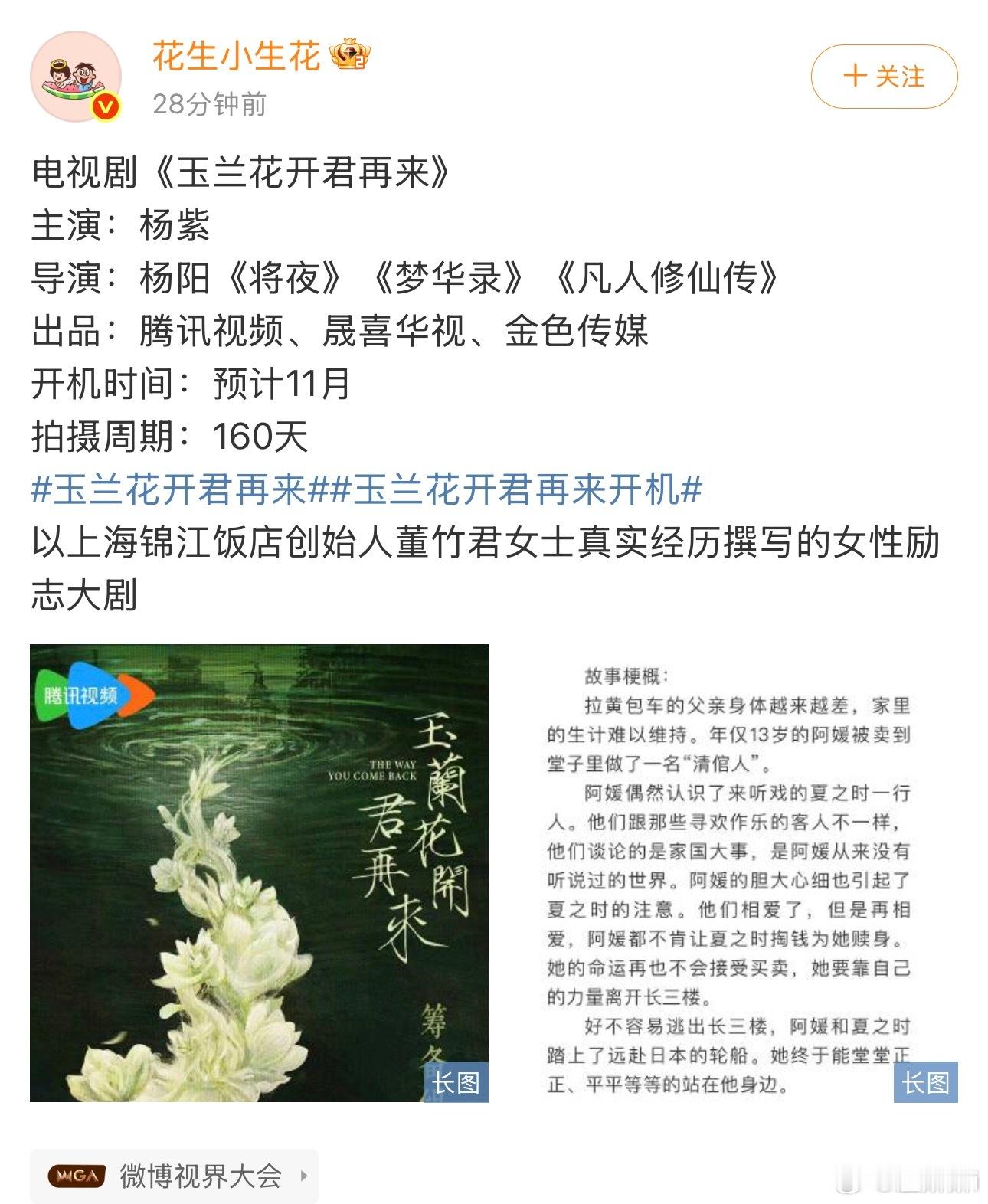 花生发了杨紫的玉兰花开君再来，这饼真好，内容也改动了，整体看下来就是女性成长的一