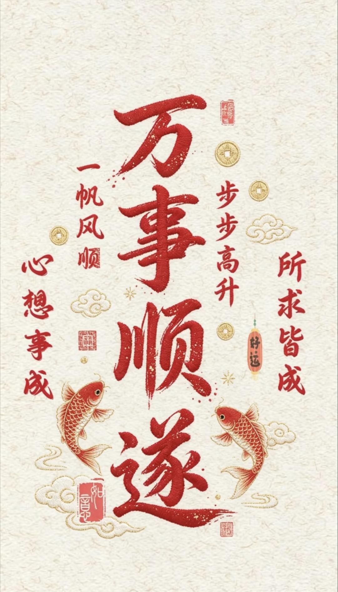 ​财源滚滚·好运连连·万事皆顺·幸福美满
​锦鲤摆尾送福来，好运如潮喜满怀。愿日