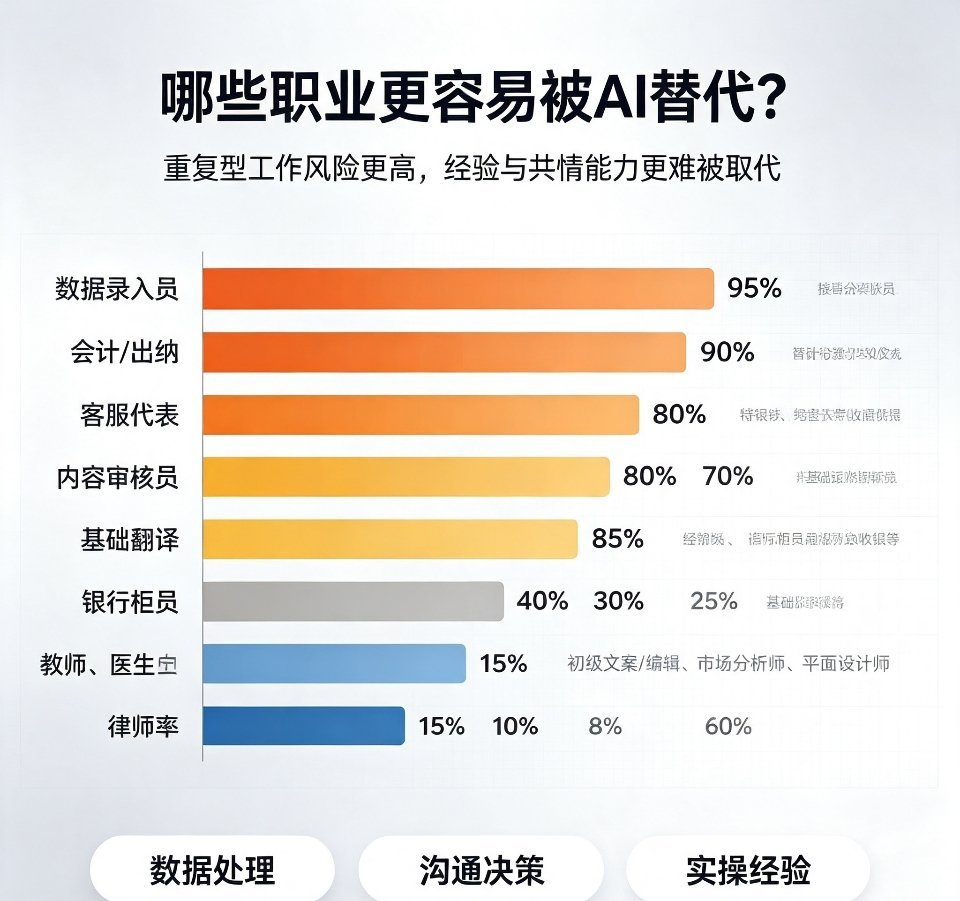 会计被AI取代的概率各个行业被AI取代的概率一张表看懂当下各类职业被AI替代的大