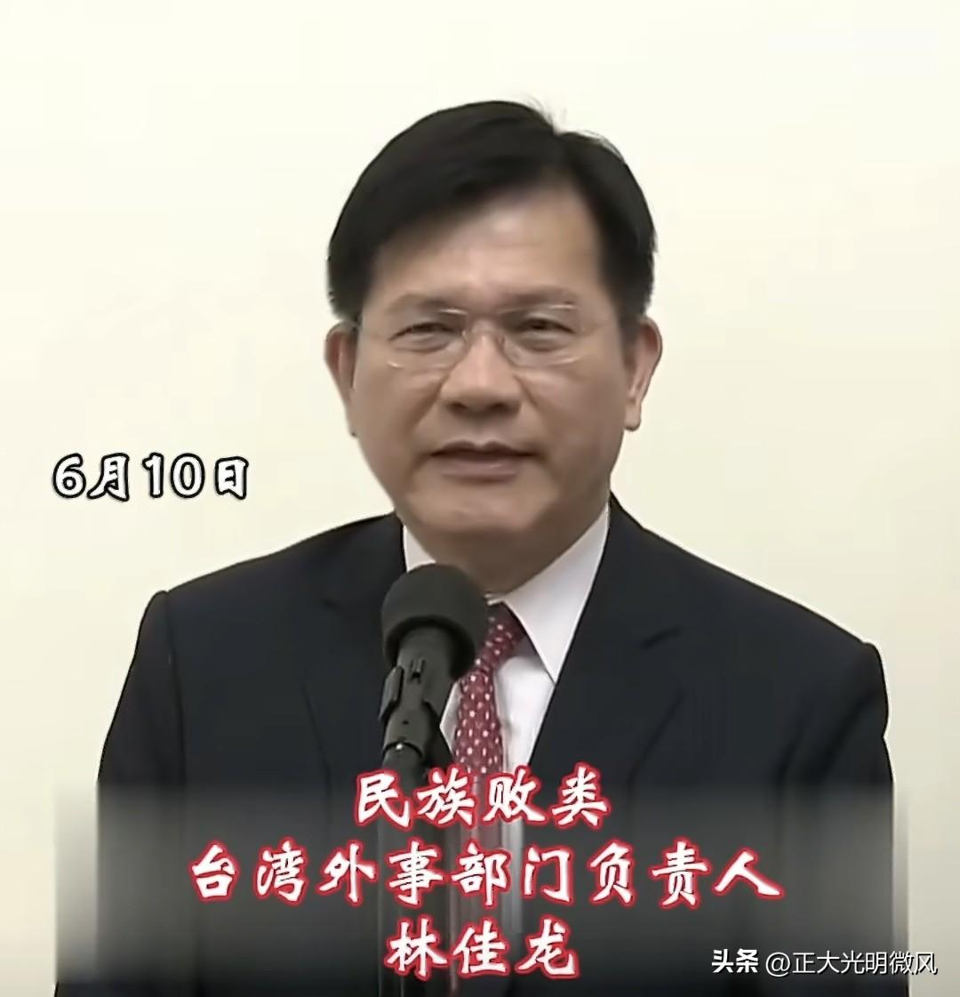 6月10日，民族败类、台湾外事部门负责人林佳龙再次重申了日本和菲律宾的说法，称日