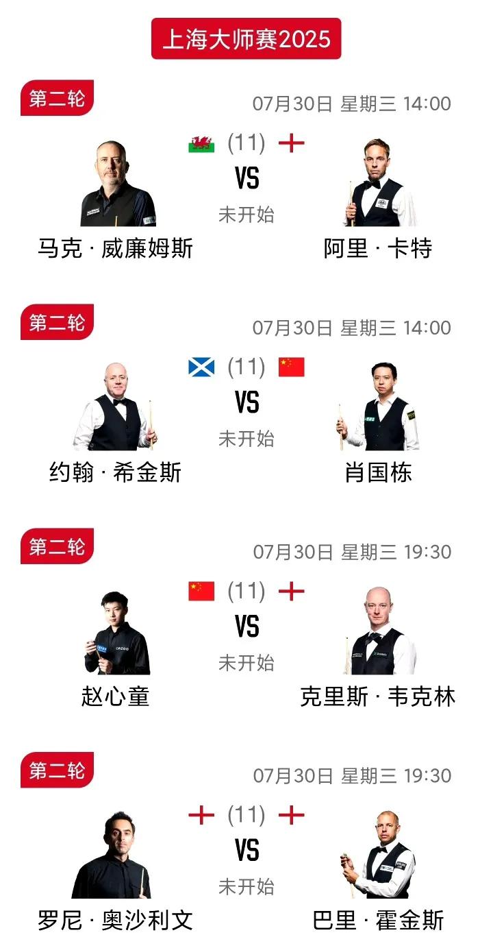 时间如白驹过隙！距离世锦赛1/4决赛赵心童战胜韦克林不过才3个月。再次相遇，你们