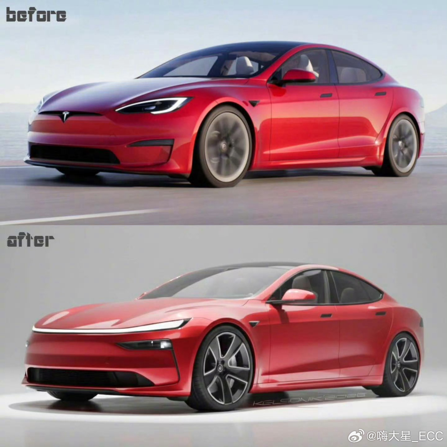 Model 3换上新款Model Y那套设计语言，颜值直接拉满！尤其是这个车尾，