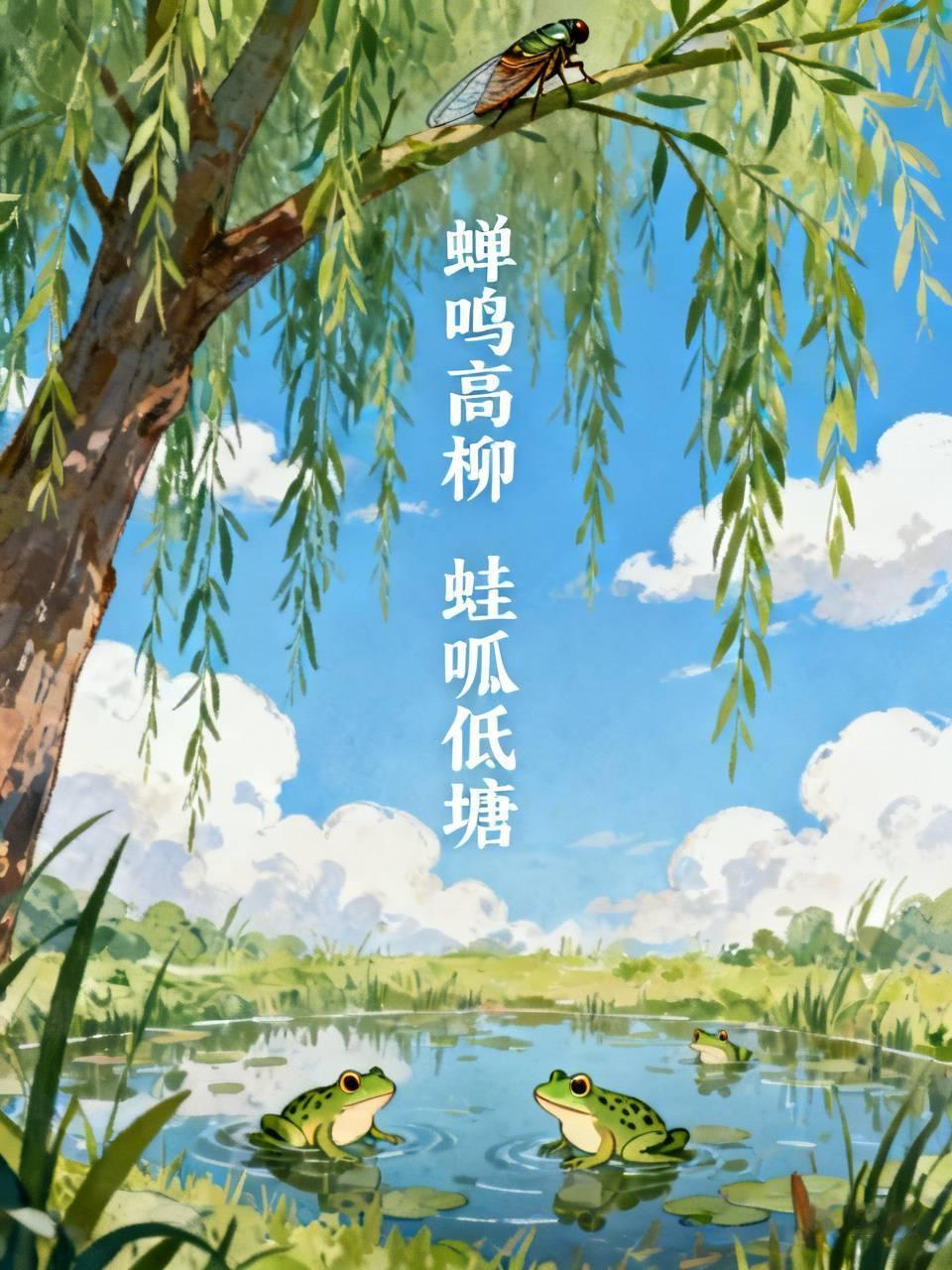 下联：蛙呱低塘。
