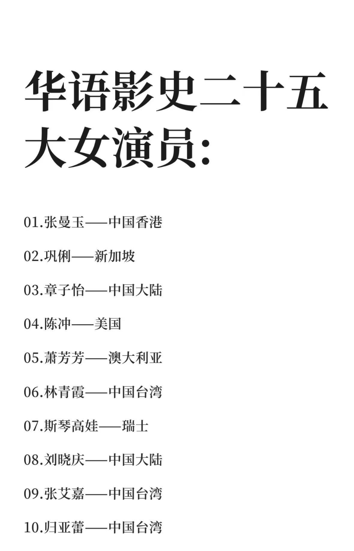 华语影史二十五大女演员:你最喜欢哪一位？