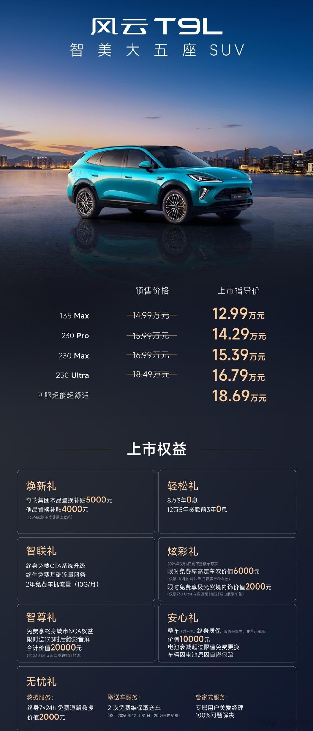 风云T9L的价格出来了，12.99万起！4870*1930*1710的大五座混动