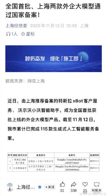 两家外国车企的大模型近日获批上线，一个是特斯拉的xBot，另一个很多人估计想不到