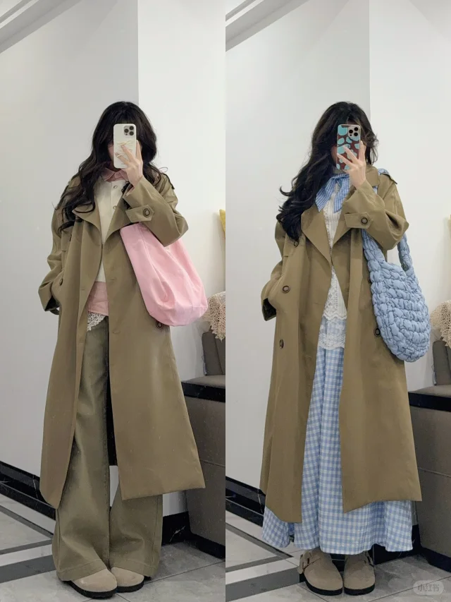 Pink&Blue🧺卡其色风衣春日韩系穿搭思路~
