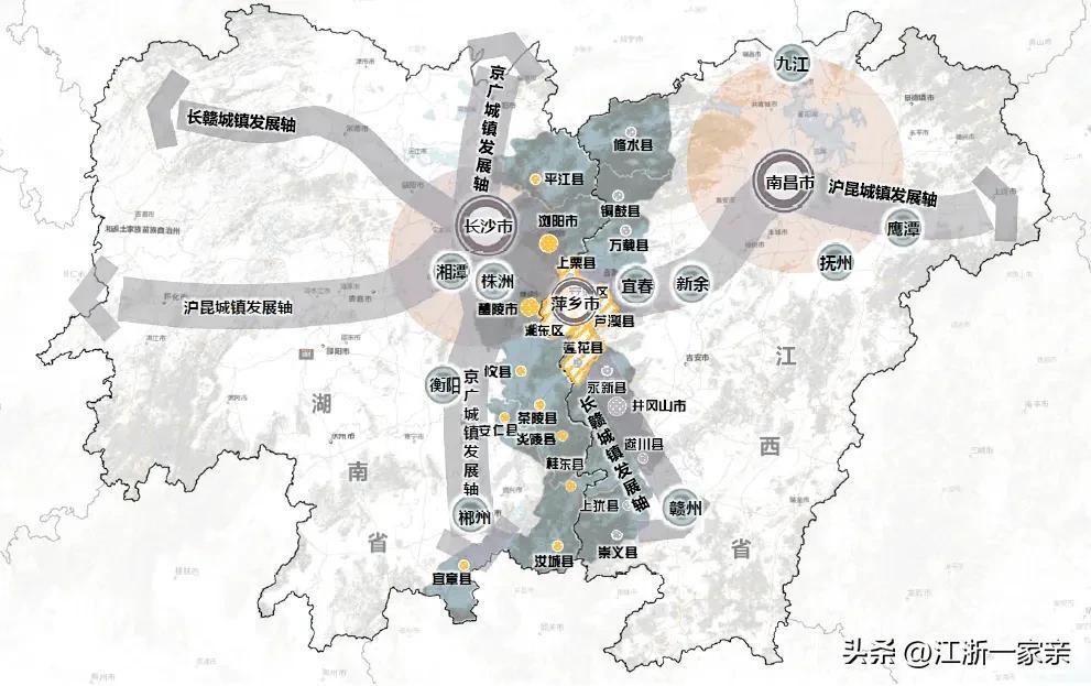 一张图就可以看出萍乡的位置真的好，别看萍乡是一个矿产资源型城市，但萍乡市也在加快