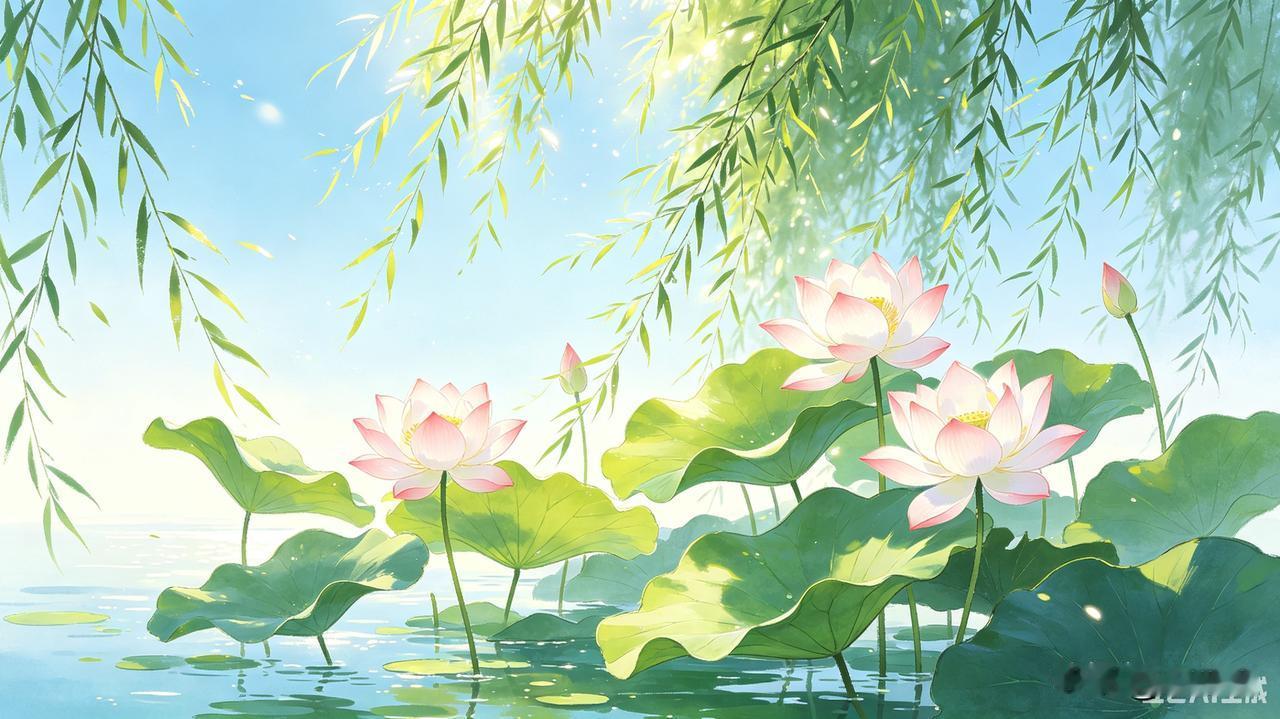 上联：清荷开浅夏
下联：翠柳拂清风
