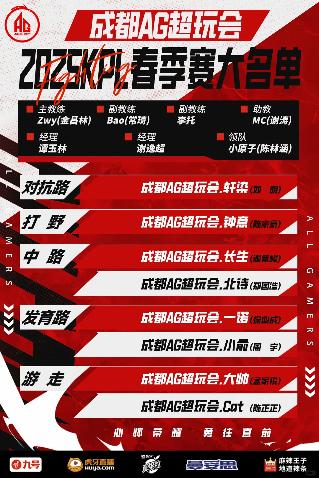 2025春季赛 AG大名单 首发替补颜色不一样