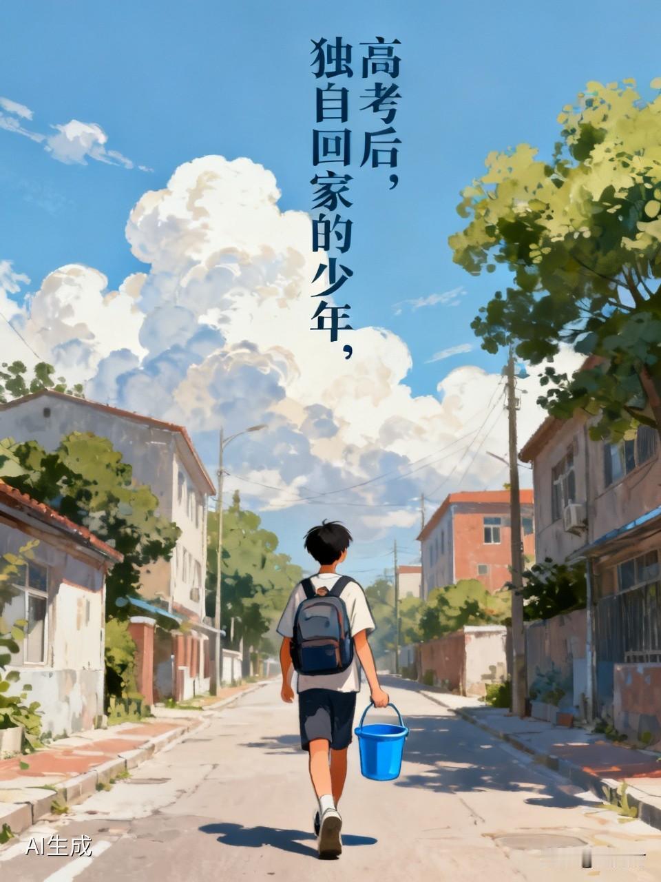 高考后男生带一桶一行囊独自回家 高考结束后，好多考点外面那叫一个热闹，家长们都手