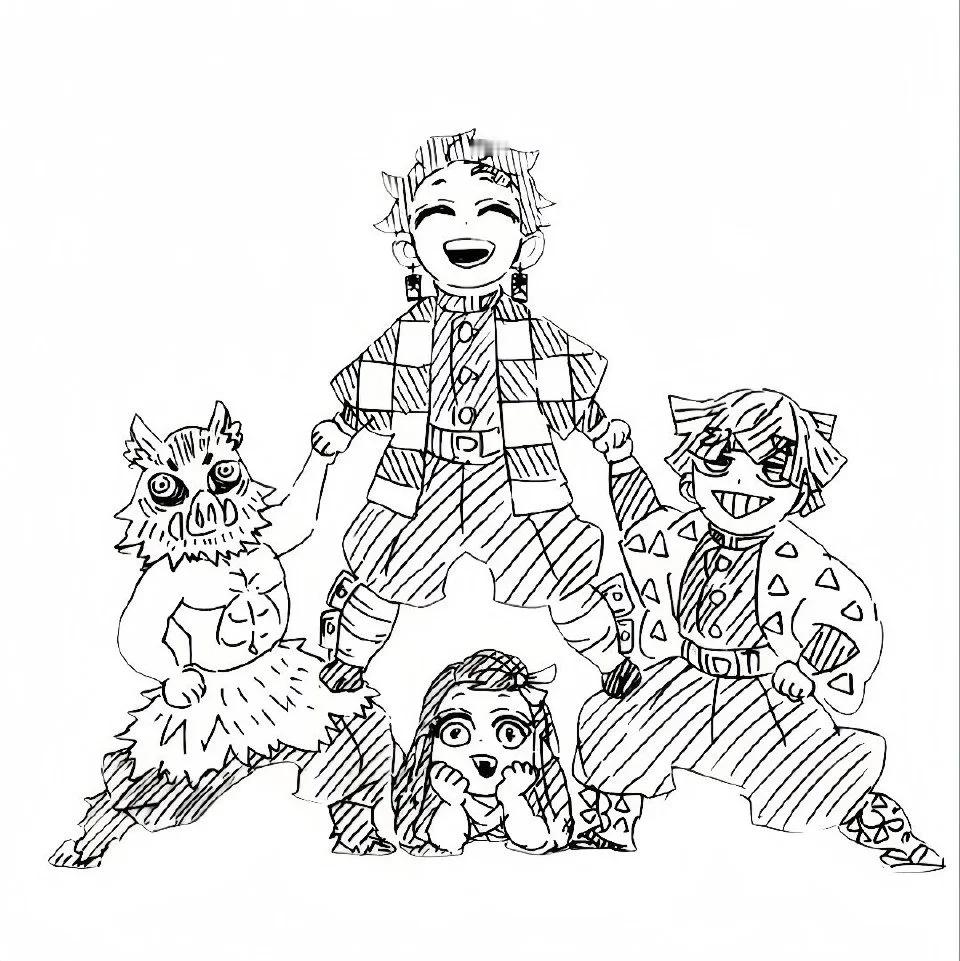 鬼灭之刃 鳄鱼画的四小只 