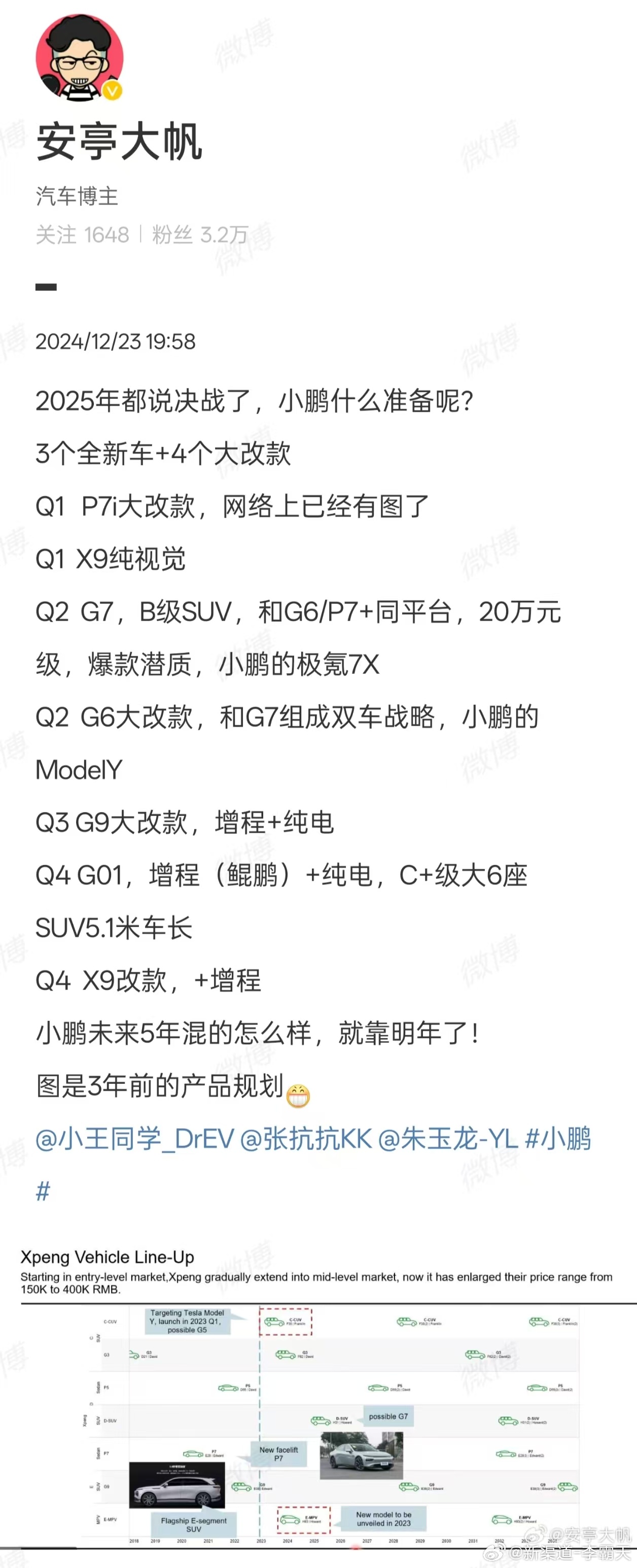 把鹏鹏明年的规划全给曝出来了（见图2）。没想到啊，P7 的大改款来得这么快，想买