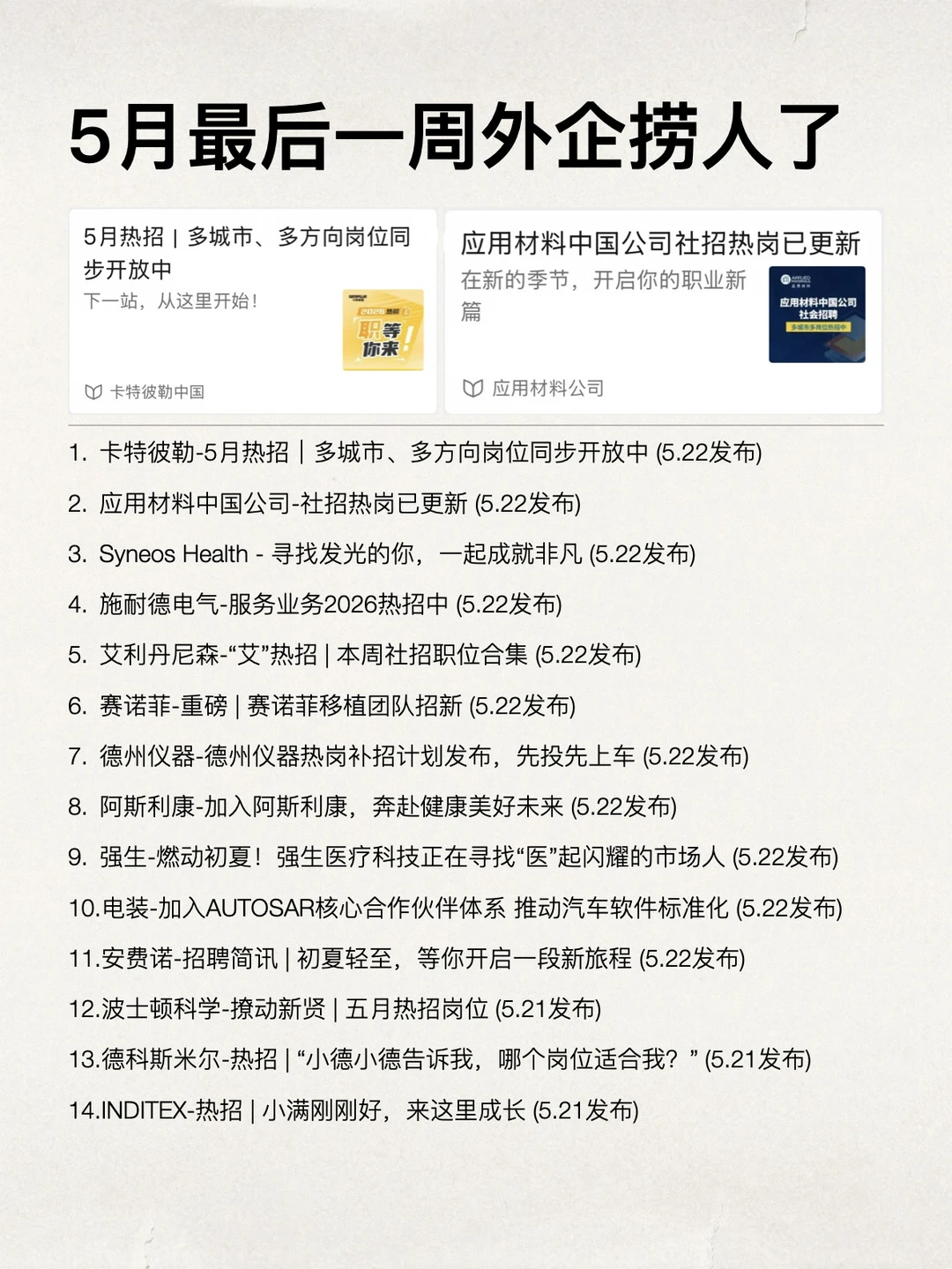 5月最后一周先来把这些外企投了，捞人力度大