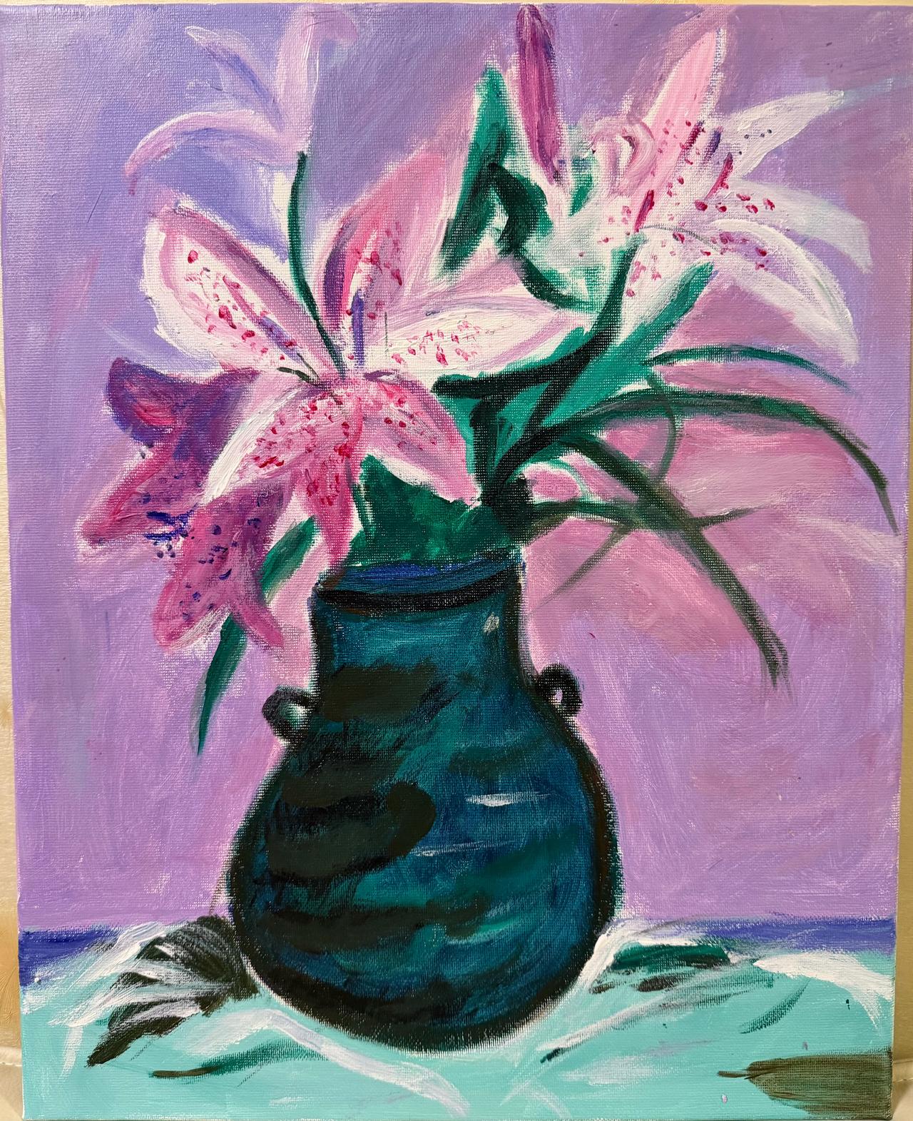 今日份画作，写意派百合花，竣工啦。大家觉得如何啊[呲牙]