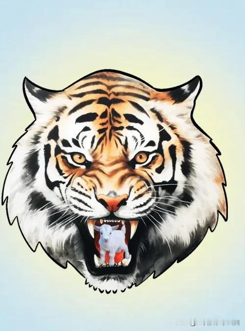 图中一只大老虎🐅叼着一只羊🐏，打一成语—————
这幅图比较恐怖[恐惧][恐