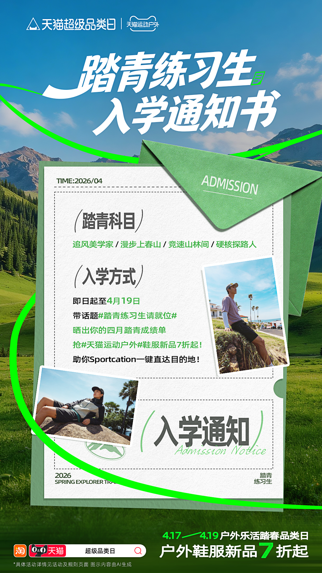 高精力踏青练习生前来报到！这个春天，要把四大踏青科目全部修满，天猫超级品类日顺道