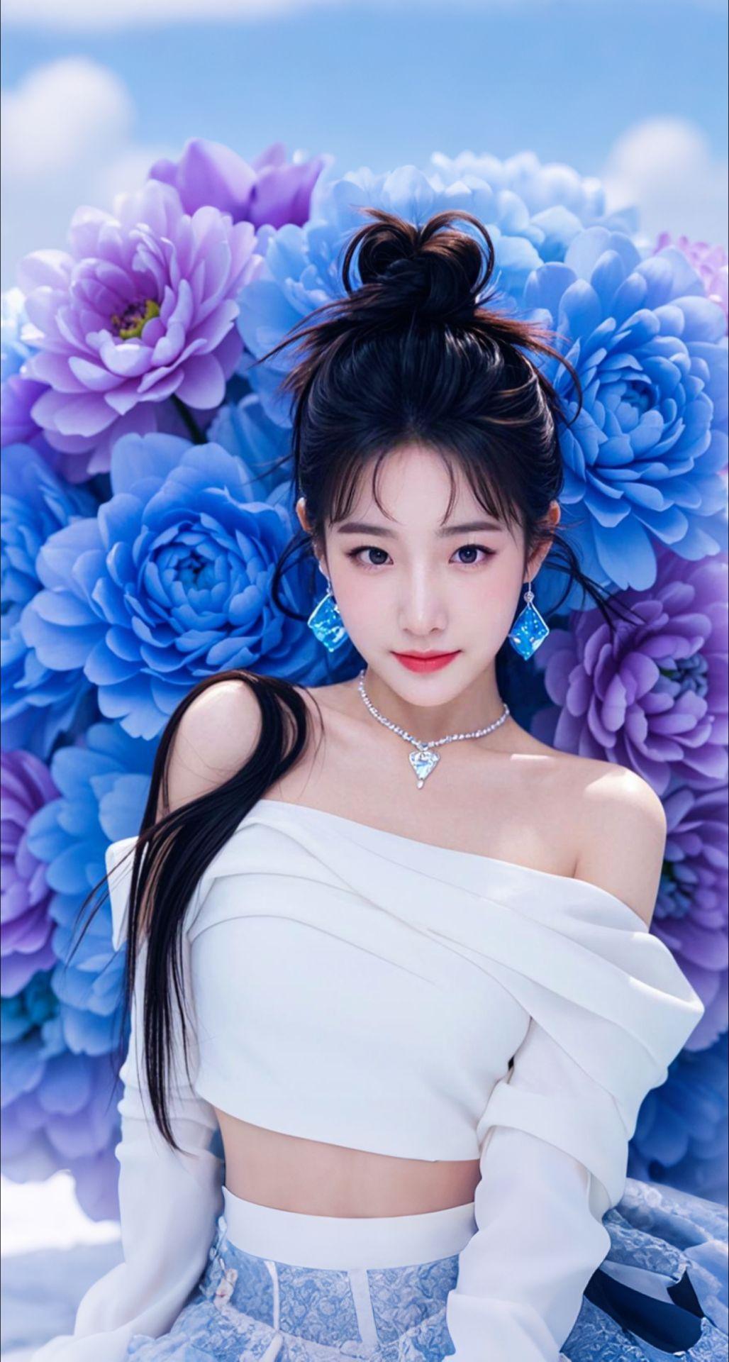 AI扩图 AI花境少女像