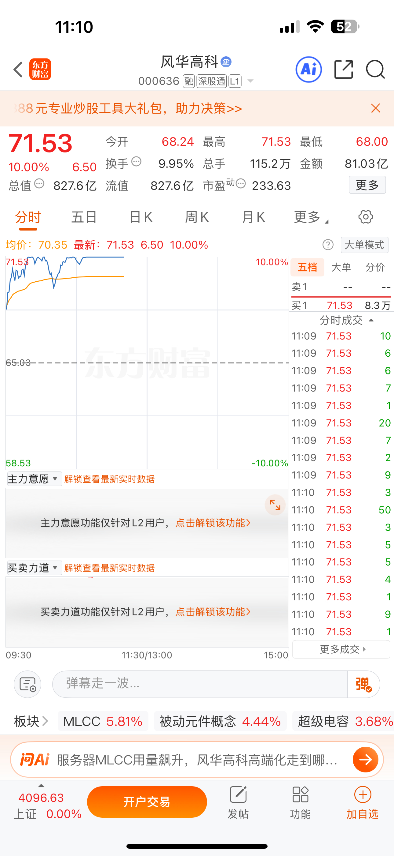 早盘公开分享的：$风华高科 sz000636$ 强势涨停，上车的粉丝朋友们评论区
