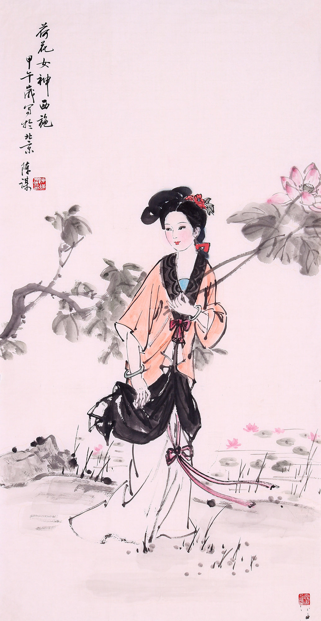 《墨彩传神，古典之魂》此作兼具工笔的细腻与写意的洒脱。人物面部刻画精致，神态安详