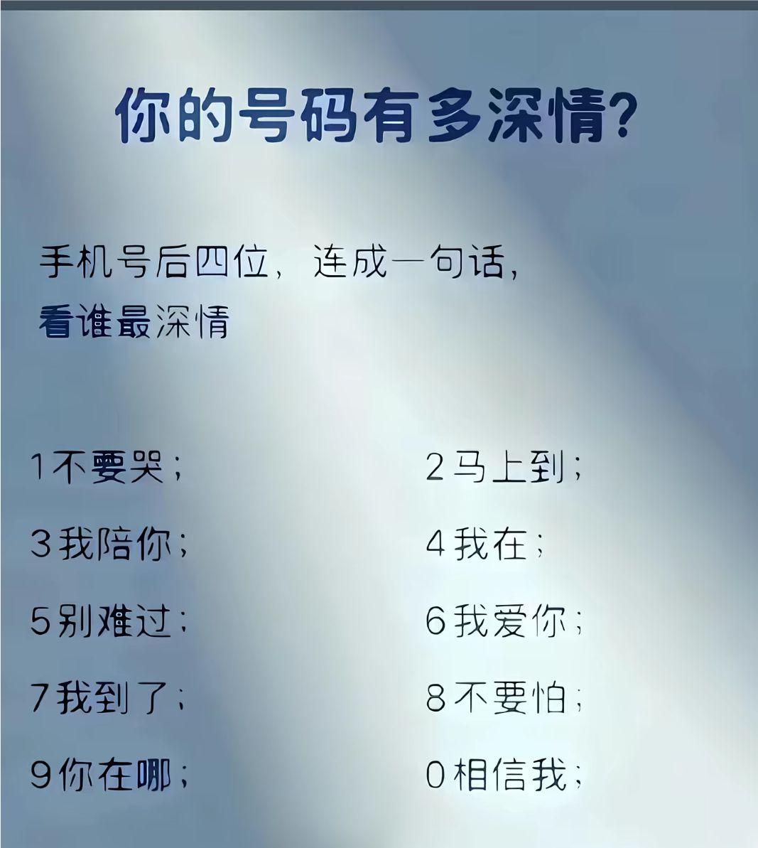 手机号后四位，连成一句话，看谁最深情。